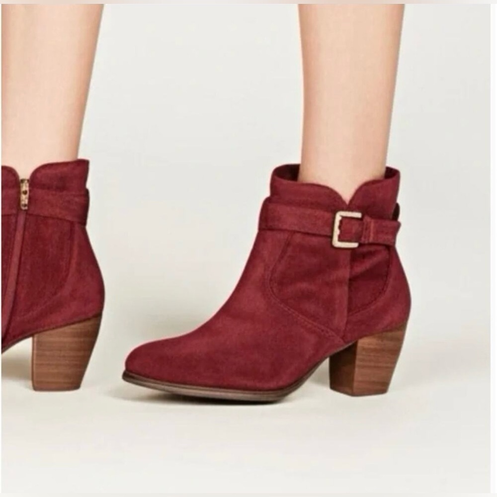 Diba Sleek Suede Boots Size 6 Burgundy‎ Red Leather Heel Bootie Stitch Fix BoHo